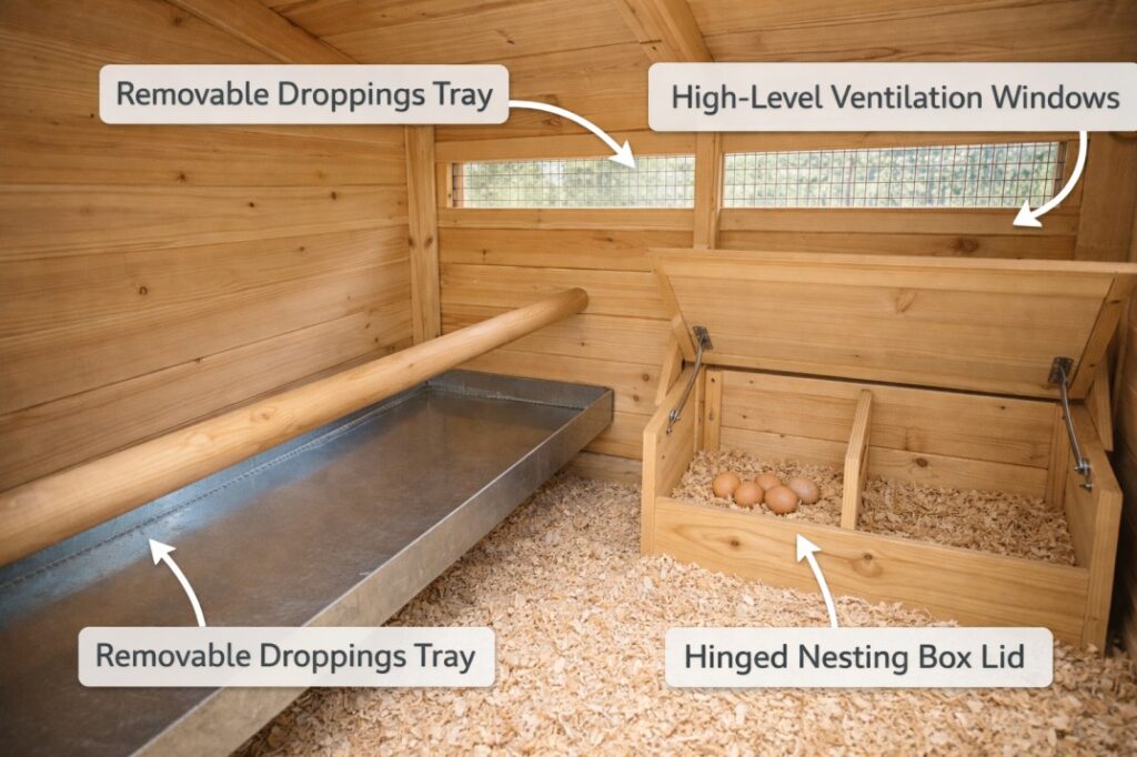 Smart interior design makes maintenance easy in a well-planned DIY chicken coop backyard Australia build.