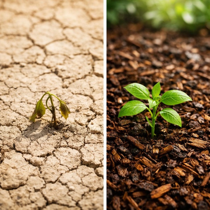 The ultimate garden mulch guide Australia: transforming dry, barren soil into a protected, healthy, and thriving garden bed with a simple layer of mulch.