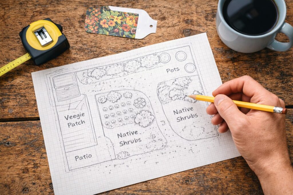 Planning a garden map and zones is the first step to designing a drip irrigation system Australia backyard.