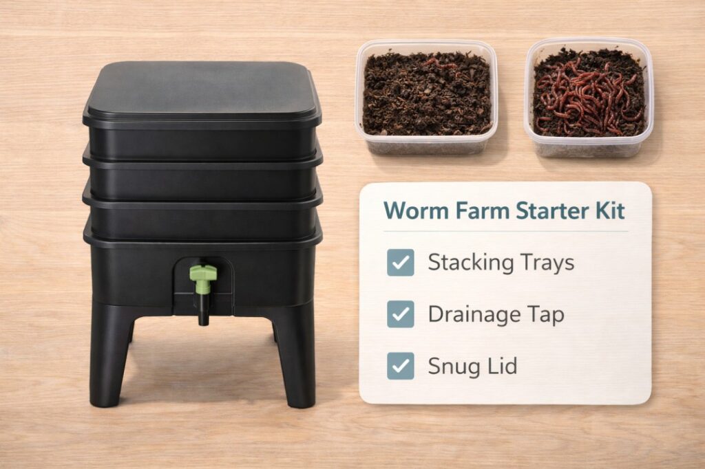 The first step in your worm farm for beginners Australia journey: choosing the right starter kit and tiger worms.