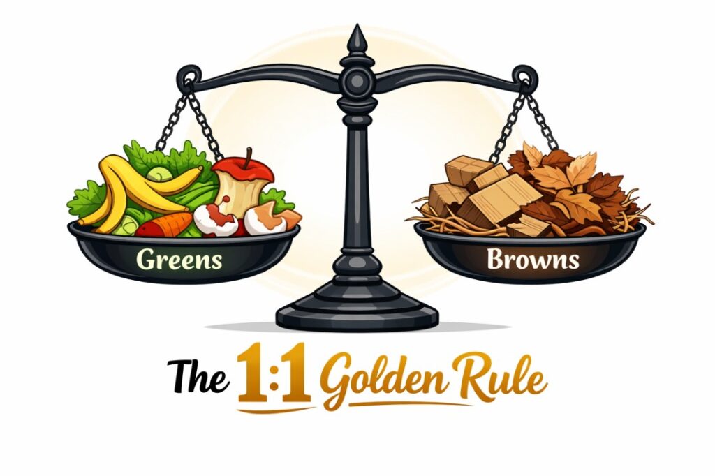 Master the simple 1:1 balance of greens and browns for successful, odor-free composting kitchen waste Australia.