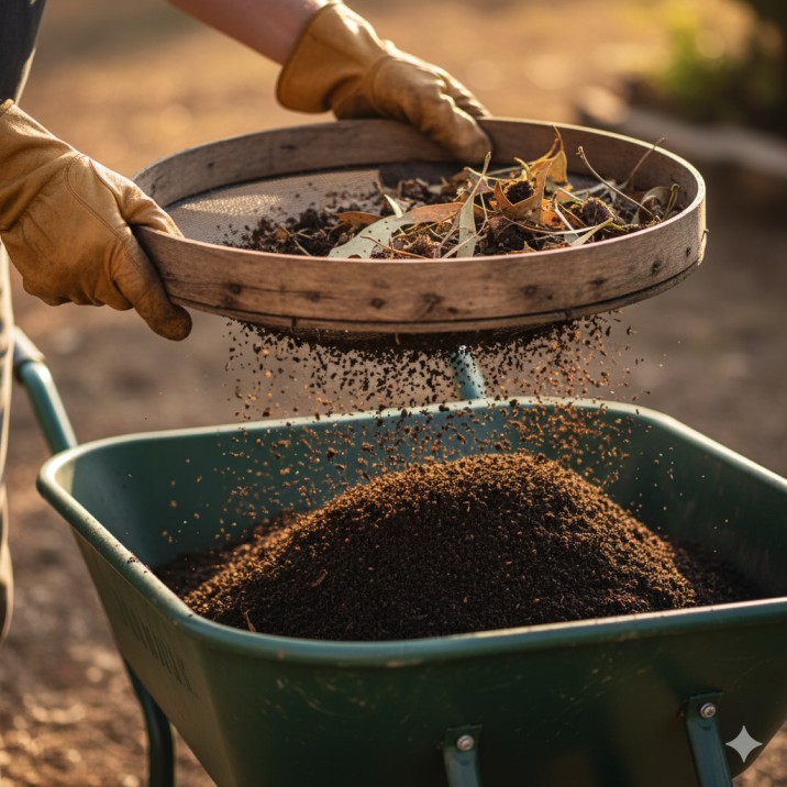 Harvesting the rich, crumbly "black gold" is the rewarding result of composting at home Australia.

